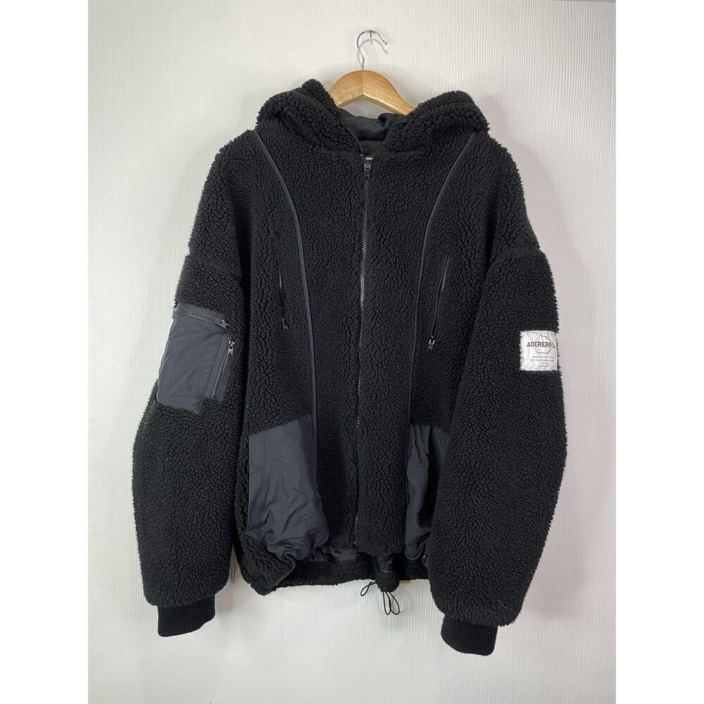 Ader Error Pyon Fleece Black Oversized Fuzzy Faux Shearling Full Zip Jacket SZ 3
